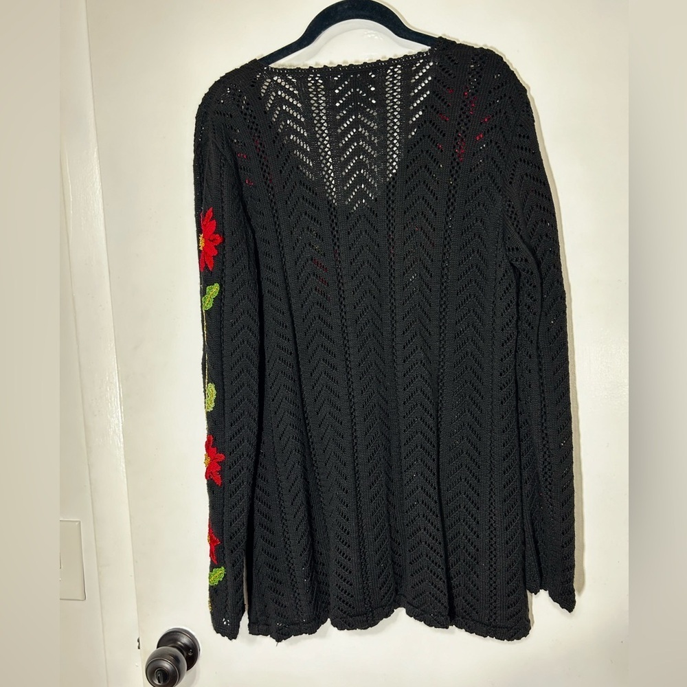 Storybook Knits Beaded Embroidered Christmas Poinsettia Santa Holiday Sweater M - Picture 7 of 11